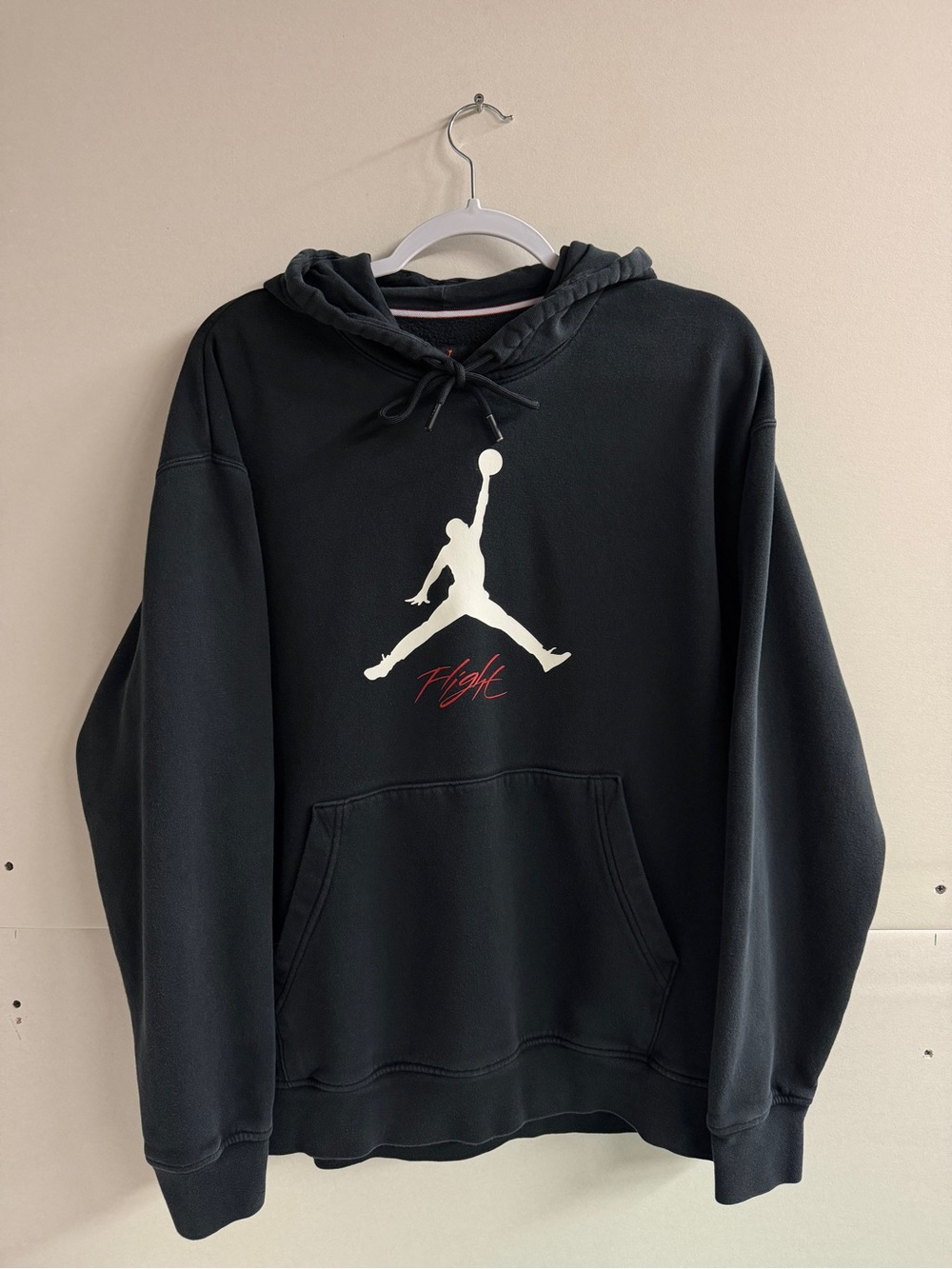 Jordan Flight Black Pullover Hoodie with White Jumpman and Red Script